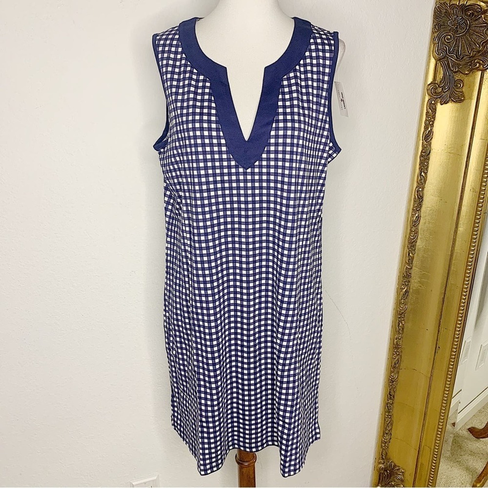 NWT Draper James Lands End Blue & White Gingham Sleeveless Dress Size Medium